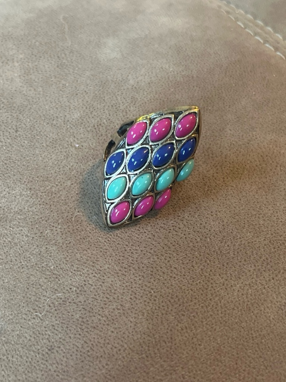 Multicolor Teardrop Statement Ring - Pink Blue Turquoise